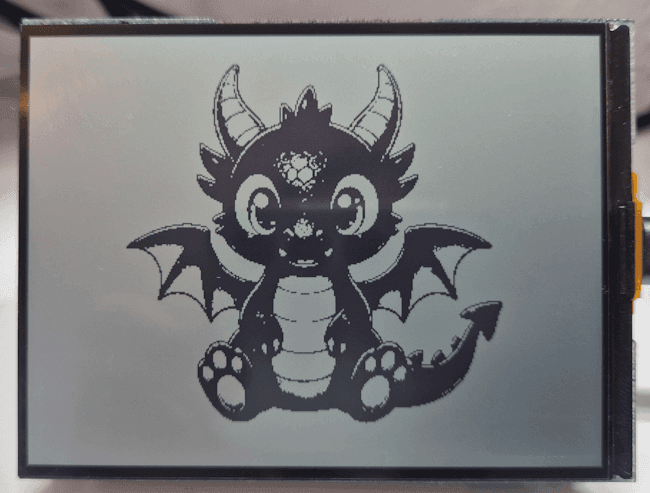 farbiger Drache in SW auf RLCD Display von Waveshare