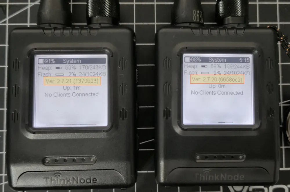ThinkNode M5 mit unterschiedlichen Meshtastic-Firmwareversionen vor dem Update