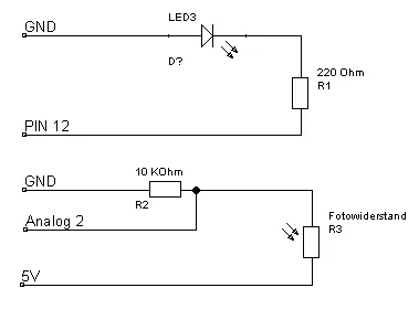 Schaltung, LED mit Fotowiderstand