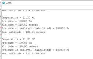 Konsolenausgabe des Beispieles zum BMP180 Sensor