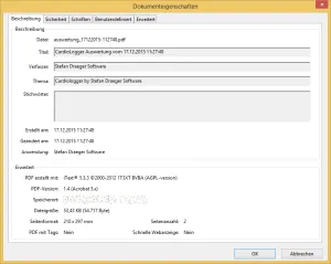 PDF MetaInformationen einer Auswertung von der Android App
