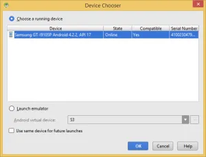 Geräteauswahl zum starten der Anwendung.