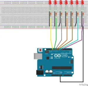 Aufbau des LED Würfels auf dem Breadboard.