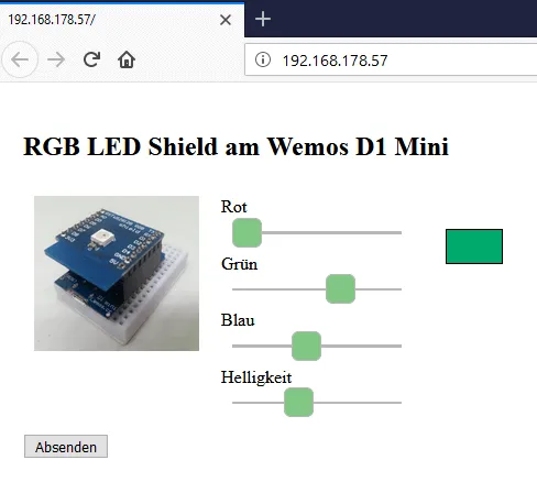 Webseite zum steuern der RGB Led am Wemos D1 mini