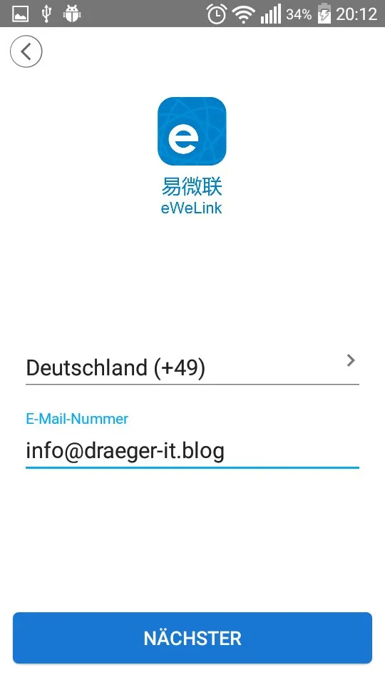 E-Mail Adresse eintragen