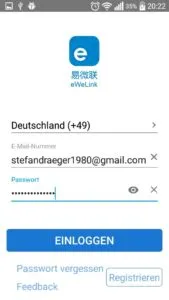 Anmelden an der Android App EWelink