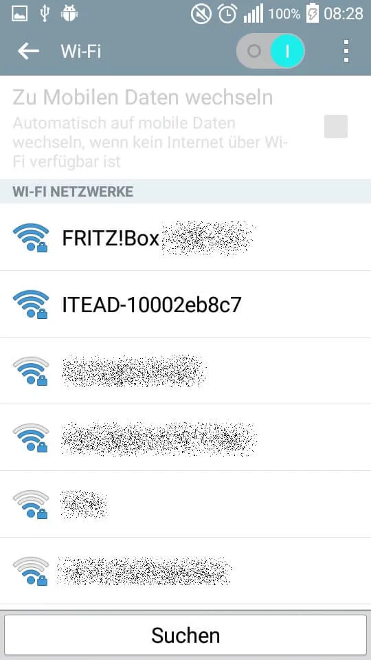 Suchen nach dem Gerät in dem Wi-Fi Menü