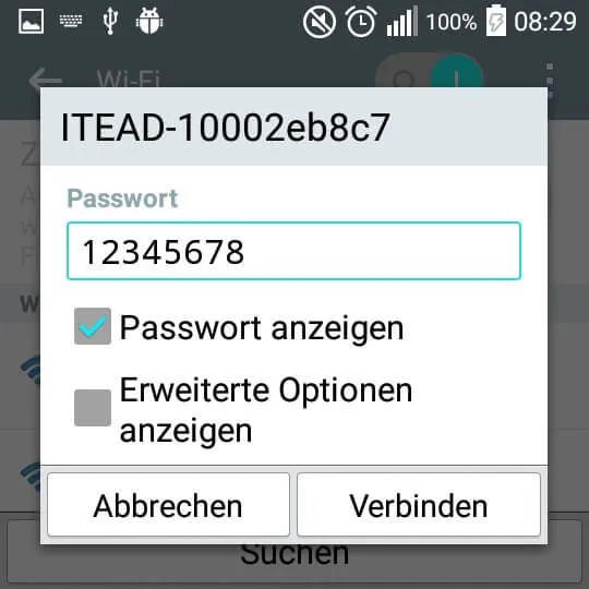 Eingeben des Passwortes zum verbinden.