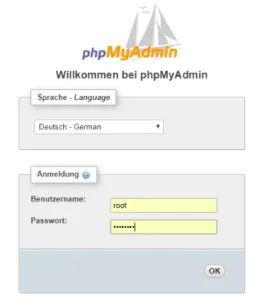 Anmelden an phpMyAdmin