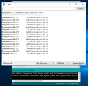SHT21 Sensor - Ausgabe auf dem seriellen Monitor