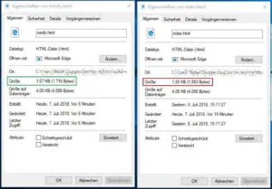 Ergebnis der Komprimierung durch Minify einer Html Seite