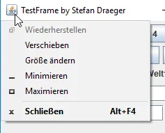 Standardkontextmenü einer Anwendung unter Microcosft Windows