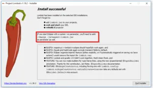 Projekt Lombok - installation des Plugins abgeschlossen