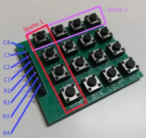 Pinbelegung und Aufbau der 4x4 Matrix Tastatur