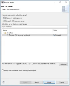 Eclipse Web-Projekt starten, Server auswahl