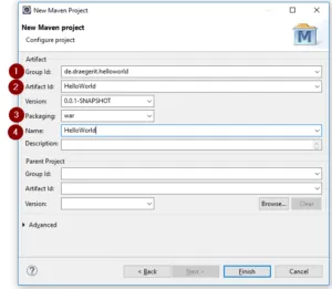setzen der Metadaten zum neuen Apache Maven Projekt