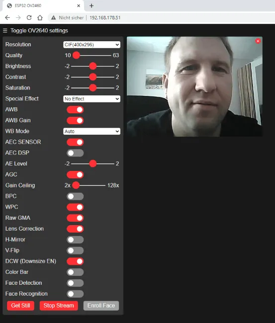 Web page in the browser of the ESP32-CAM