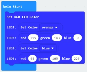 MakeCode: darstellen der Farben orange & blau auf dem Piano Board