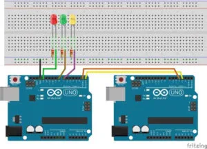Schaltung - 3 LEDs mit 2 Arduinos