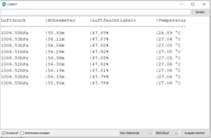 Ausgabe der Werte des BME280 Sensors auf dem seriellen Monitor der Arduino IDE