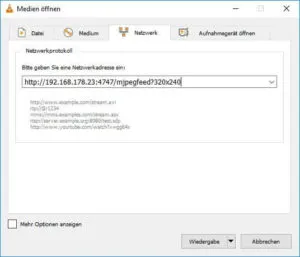 VLC Media Player - öffnen des Streams von DroidCam