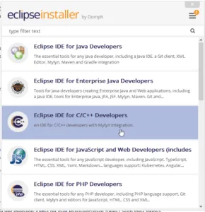 Eclipse Oomph Installer - Auswahl des Paketes