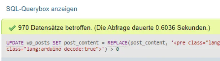 Quitierung des ausführens eines SQL Statements in phpMyAdmin