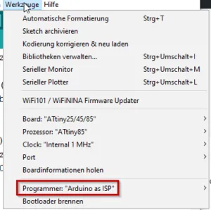 Arduino IDE - Werkzeuge, einstellungen für