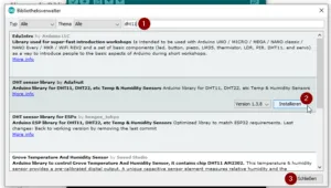 Bibliotheksverwalter - installieren der Adafruit DHT11 Bibliothek