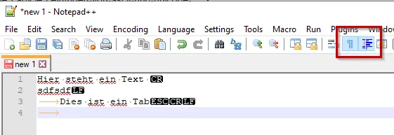 Notepad++ ASCII Steuerzeichen