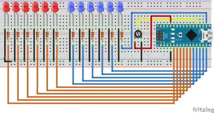 Schaltplan - US Polizeilicht am Arduino Nano