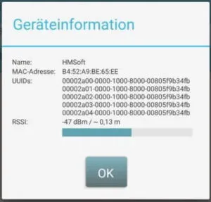 Detailansicht zu einem gefundenen Bluetooth 4.0 Gerät