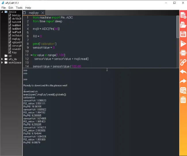 IDE upyCraft - Gas Sensor MQ-9
