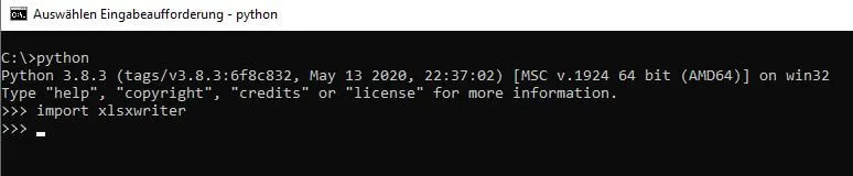 testen der Installation von XlsxWriter mit dem Importbefehl