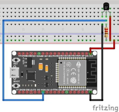 Schaltung - digitaler Temperatursensor DS18B20 am ESP32