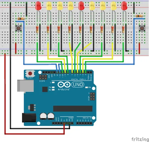 Aufbau des kleinen LED Geschwindigkeitsspiels