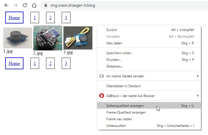 Google Chrome - "Seitenquelltext anzeigen"