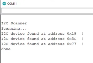 Ausgabe des I2C Scanners auf dem seriellen Monitor der Arduino IDE
