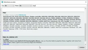 Bibliothek u8g2 im Bibliotheksverwalter der Arduino IDE