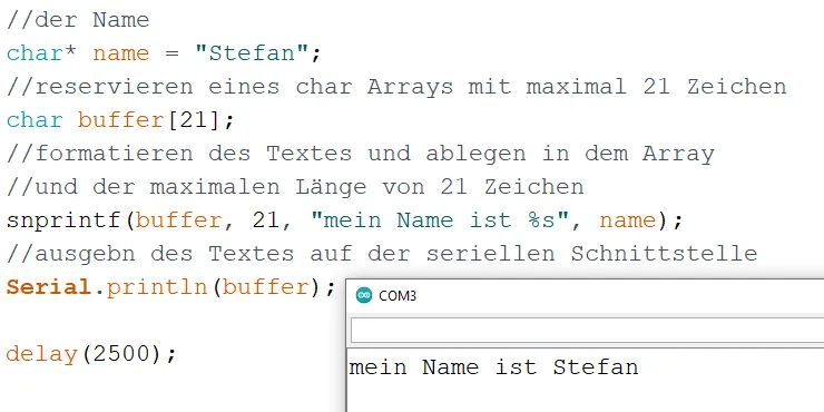Ausgabe eines formatierten Strings mit snprintf