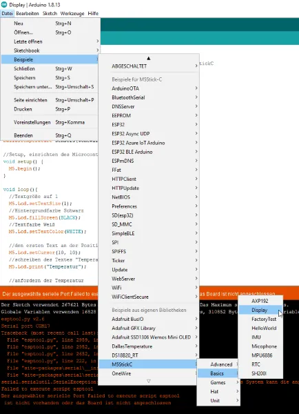 Pfad zum Beispielcode für das Display am M5StickC