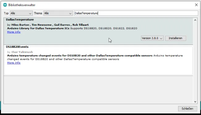 Bibliothek DallasTemperature für den DS18B20