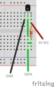 Aufbau der Schaltung für den Temperatursensor DS18B20
