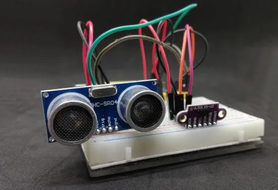 Aufbau der Schaltung - Ultraschallabstandssensor HC-SR04 & Laser Distanzsensor VL53LXX-V2 am Keyestudio UNO