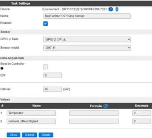 ESP Easy - einrichten des Sensors DHT11
