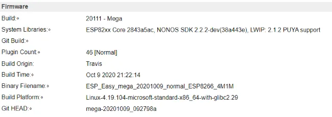 ESP Easy Info akutelle Firmware