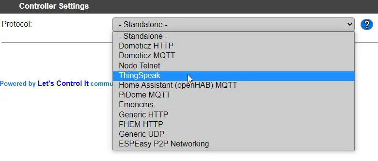 ESP Easy - Controller Auswahl Thingspeak