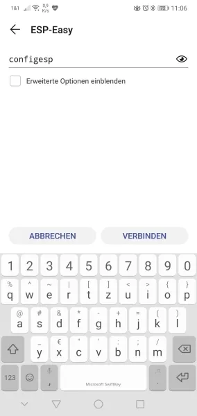 eingeben des Passwortes für das ESP-Easy WiFi Netzwerk