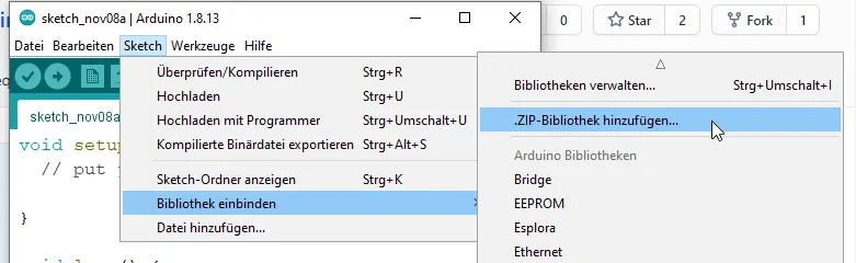 Einbinden einer ZIP-Bibliothek in der Arduino IDE