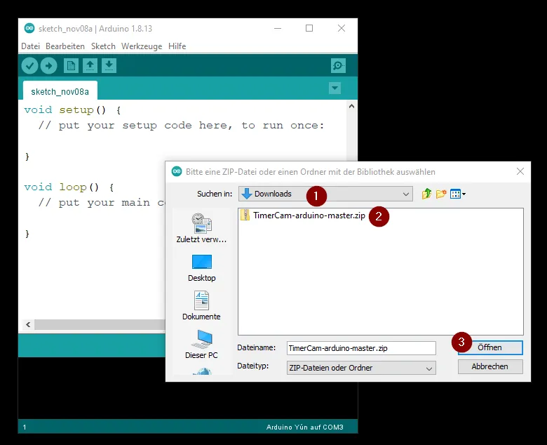 Arduino IDE - hinzufügen einer ZIP Bibliothek